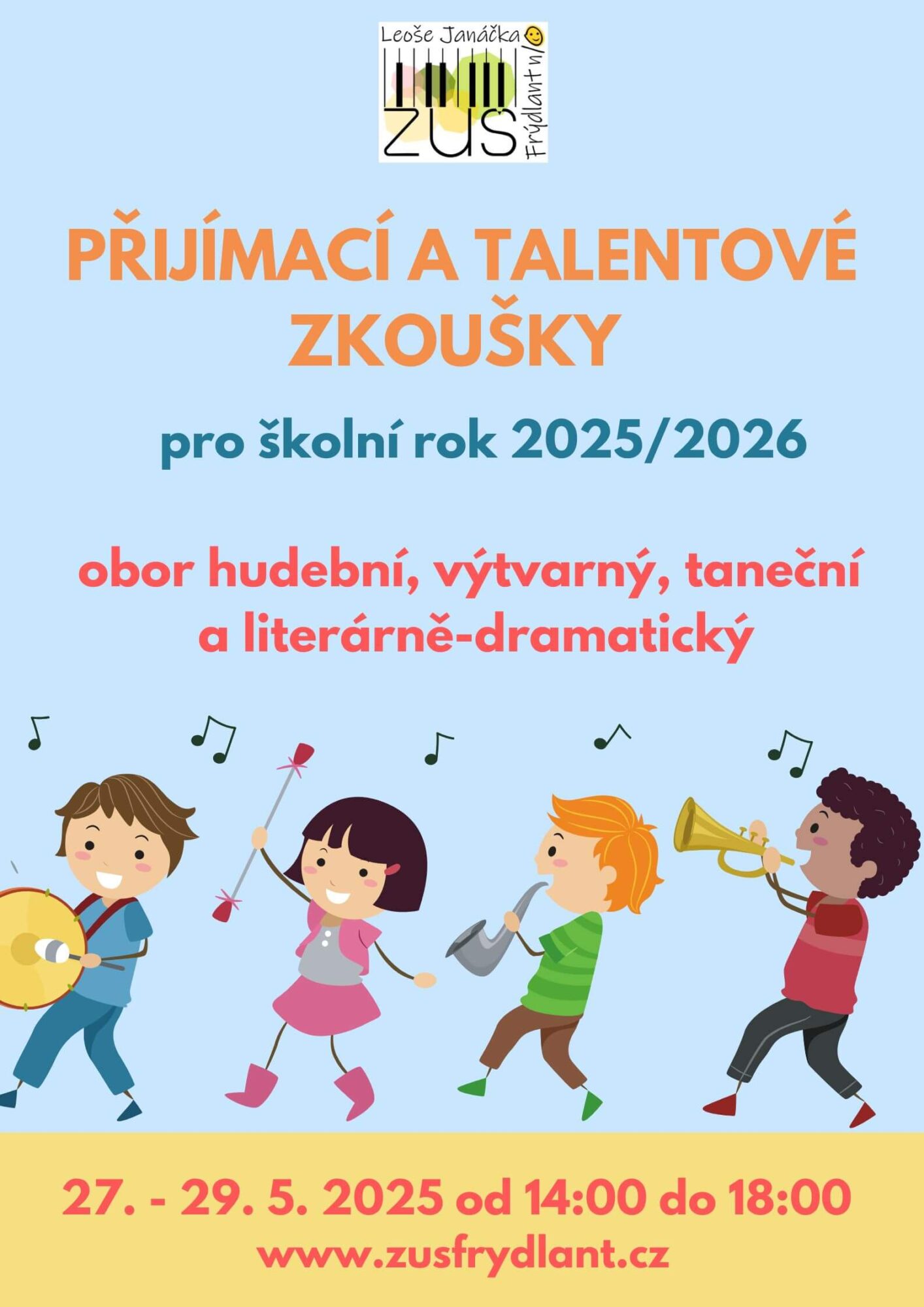 Přijímací a talentové zkoušky ZUŠ Frýdlant nad Ostravicí 2025/2026